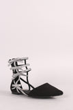 Suede Pointy Toe Glitter Bow Caged Flat