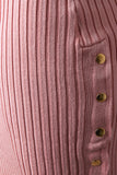 High Waisted Ribbed Knit Button-Up Midi Skirt