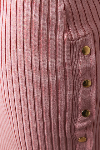 High Waisted Ribbed Knit Button-Up Midi Skirt