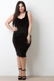 Velvet Sleeveless Lace Corset Midi Dress