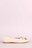 Qupid Embroidered Floral Suede Loafer Flat