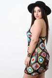 Multi Color Floral Crochet Halter Mini Dress