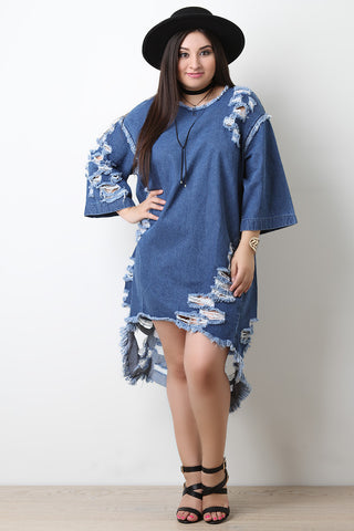 Destroyed Oversized High Low Denim Dress