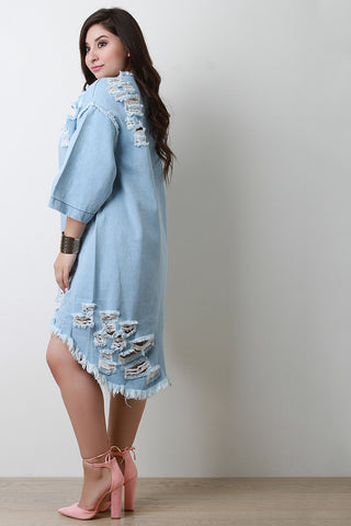 Destroyed Oversized High Low Denim Dress