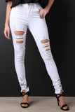 Distress Unfinished Hem Skinny Jeans