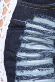 Distressed Lace-Up High Waisted Denim Shorts
