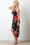 Floral T-Strap Choker Asymmetrical Midi Dress