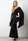 Plunging Neck Open Sleeve Mermaid Maxi Dress