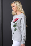 Embroidered Rosette Patch Long Sleeves Top