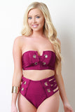 Eyelet Bandage Two Piece High Waisted Bikini Set