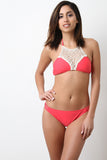 Crochet Yoke Halter Bikini Set