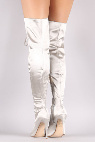 Satin Ribbon Lace-Up Stiletto Over-The-Knee Boots