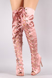 Satin Ribbon Lace-Up Stiletto Over-The-Knee Boots