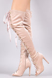 Velvet Ribbon Lace-Up Stiletto Over-The-Knee Boots