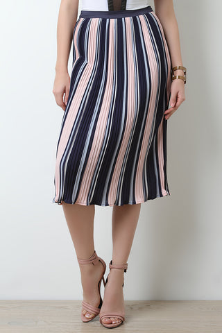 Multi-Colored Accordion Pleat High Waist Skirt