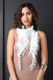Floral Lace Dangling Trim Taper Scarf