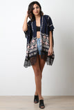 Pattern Open Front Lace Hem Kimono