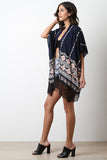 Pattern Open Front Lace Hem Kimono