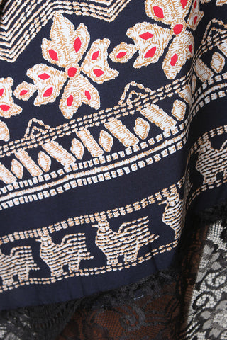 Pattern Open Front Lace Hem Kimono