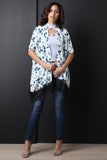 Floral Print Lace-Hem Open Front Kimono