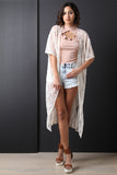 Semi-Sheer Lace Open Front Long Line Kimono