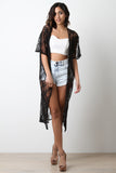 Semi-Sheer Lace Open Front Long Line Kimono