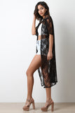 Semi-Sheer Lace Open Front Long Line Kimono