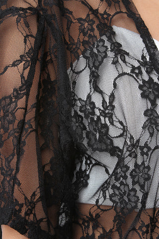 Semi-Sheer Lace Open Front Long Line Kimono
