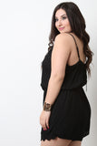 Spaghetti Strap Crochet Trim Button Up Romper