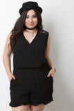 Surplice Ruffle Trim Lace Back Romper
