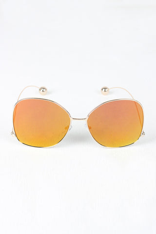 Delicate Arms Ball Accent Mirrored Sunglasses