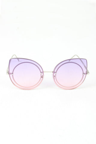 Sculpted Mirrored Cat Eye Round Sunglasses