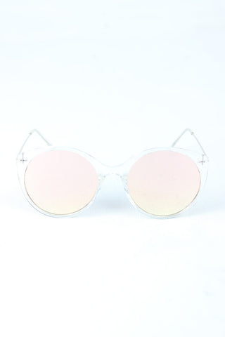 Clear Frame Round Mirrored Sunglasses