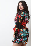Tropical Floral Ruffle V-Neck Romper