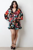 Tropical Floral Ruffle V-Neck Romper