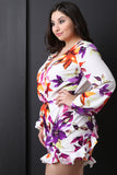 Tropical Floral Ruffle V-Neck Romper