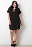 Mock Chocker Corset Yoke Distressed Dress