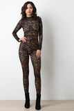 Distressed Holes Mock Neck Long Sleeves Jumpsuit