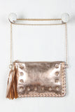 Metallic Floral Tassel Crossbody Bag