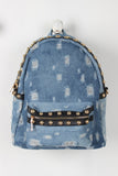 Distressed Denim Studded Mini Backpack