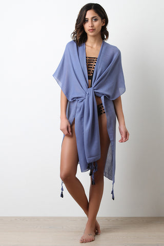 Smile Open Front Palm Tree Longline Kimono