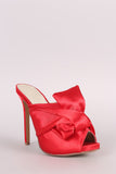 Liliana Twisted Satin Bow Peep Toe Mule Heel