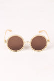 Spike Accent Circular Lens Metal Framed Sunglasses