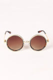 Spike Accent Circular Lens Metal Framed Sunglasses