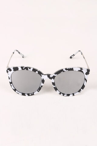 Printed Plastic Frame Mirrored Wayfarer Sunglasses