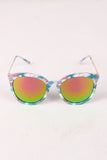 Printed Plastic Frame Mirrored Wayfarer Sunglasses