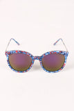 Printed Plastic Frame Mirrored Wayfarer Sunglasses
