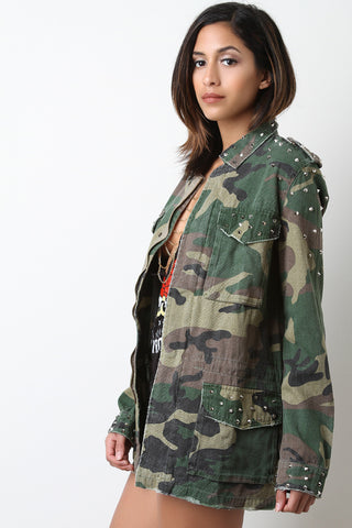 Studded Camouflage Military Jacket