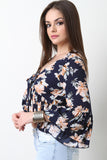Floral V-Neck Self-Tie Bell Sleeve Top