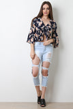 Floral V-Neck Self-Tie Bell Sleeve Top